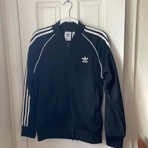 Adidas black zip up jacket with pockets (with zippers)
